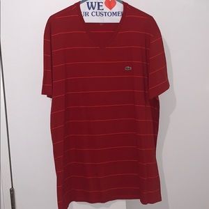 Lacoste red stripe v neck cotton tee